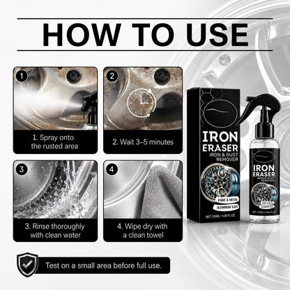 Fast-acting rust remover spray for wheels, rims and metal surfaces