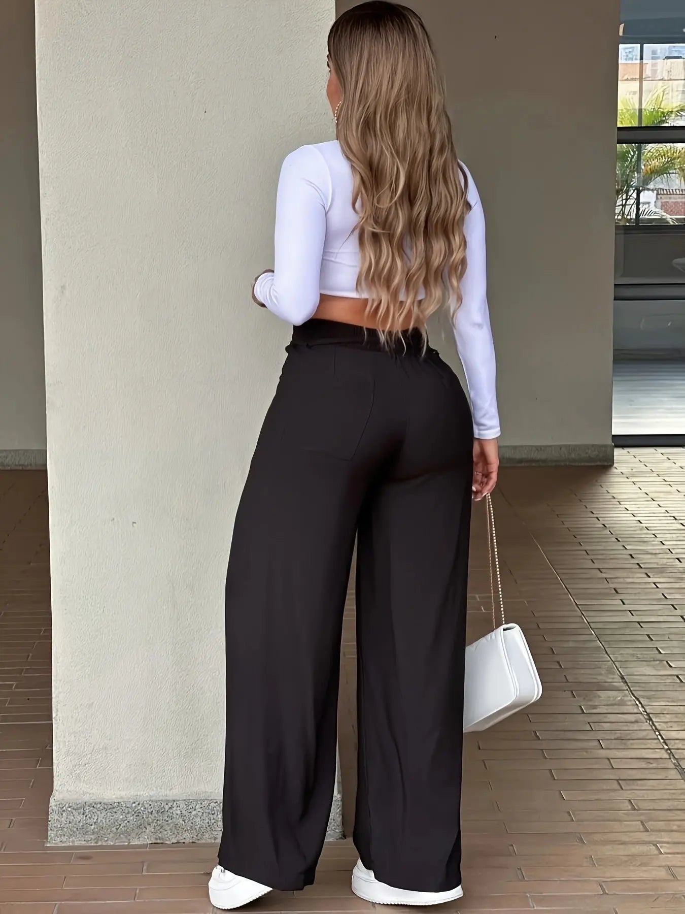 2026 New Women's Wide-Leg Pants, Seam Detail, High Waist Elastic Waist Trousers