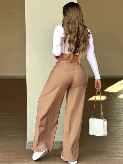 2026 New Women's Wide-Leg Pants, Seam Detail, High Waist Elastic Waist Trousers
