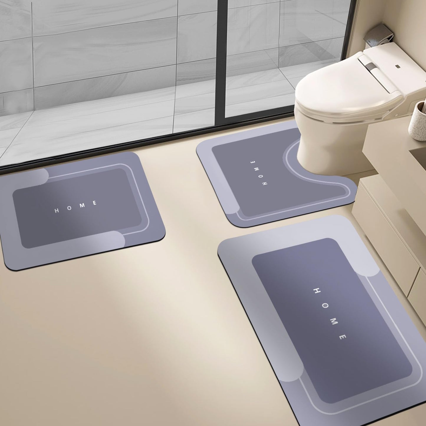 3-Piece Quick-Drying Absorbent Bathroom Mat Set with Non-Slip Rubber Backing