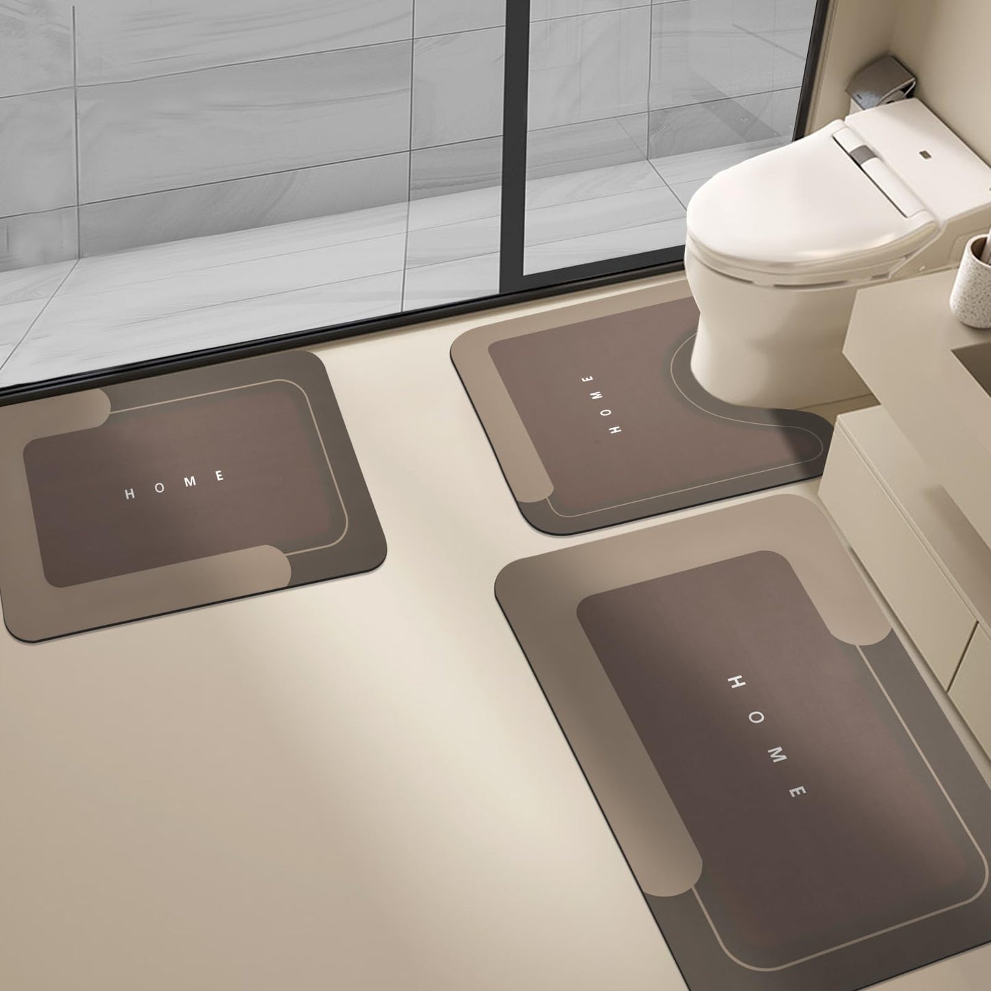 3-Piece Quick-Drying Absorbent Bathroom Mat Set with Non-Slip Rubber Backing