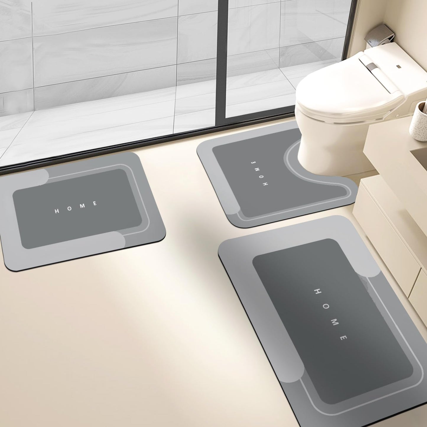 3-Piece Quick-Drying Absorbent Bathroom Mat Set with Non-Slip Rubber Backing