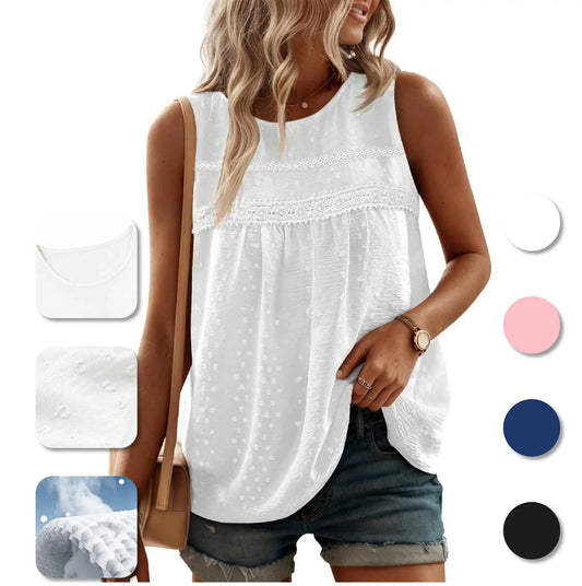Tank Top for Women Loose Fit Sleeveless Crew Neck Camisole Tops Casual Swiss Dots Summer Cami Shirts Blouse