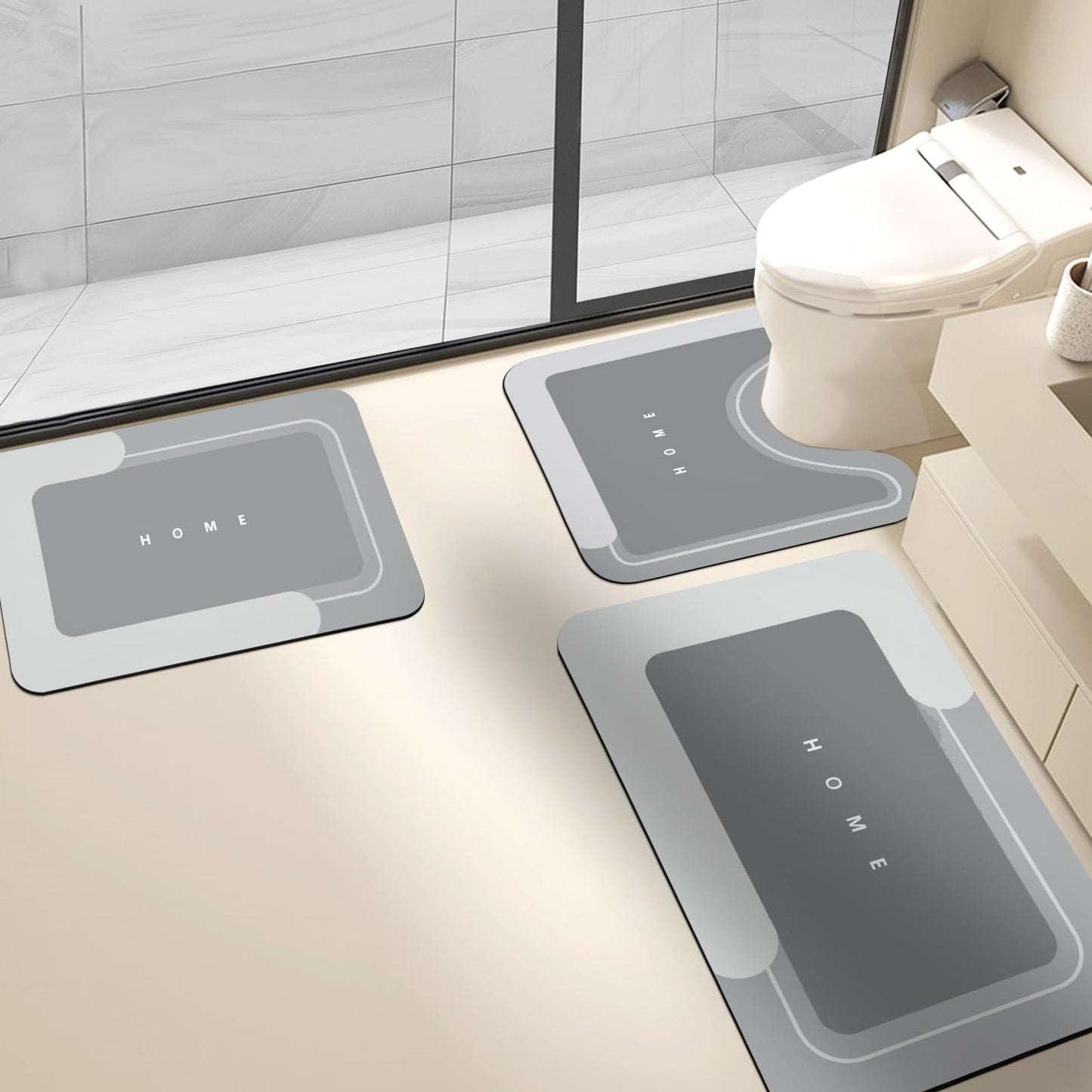 3-Piece Quick-Drying Absorbent Bathroom Mat Set with Non-Slip Rubber Backing