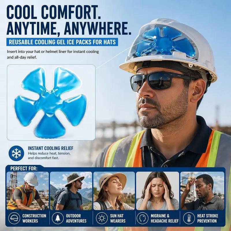 ❄️Reusable Cooling Gel Ice Packs❄️Cold Therapy Inserts For Hard Hats & Sun Hats