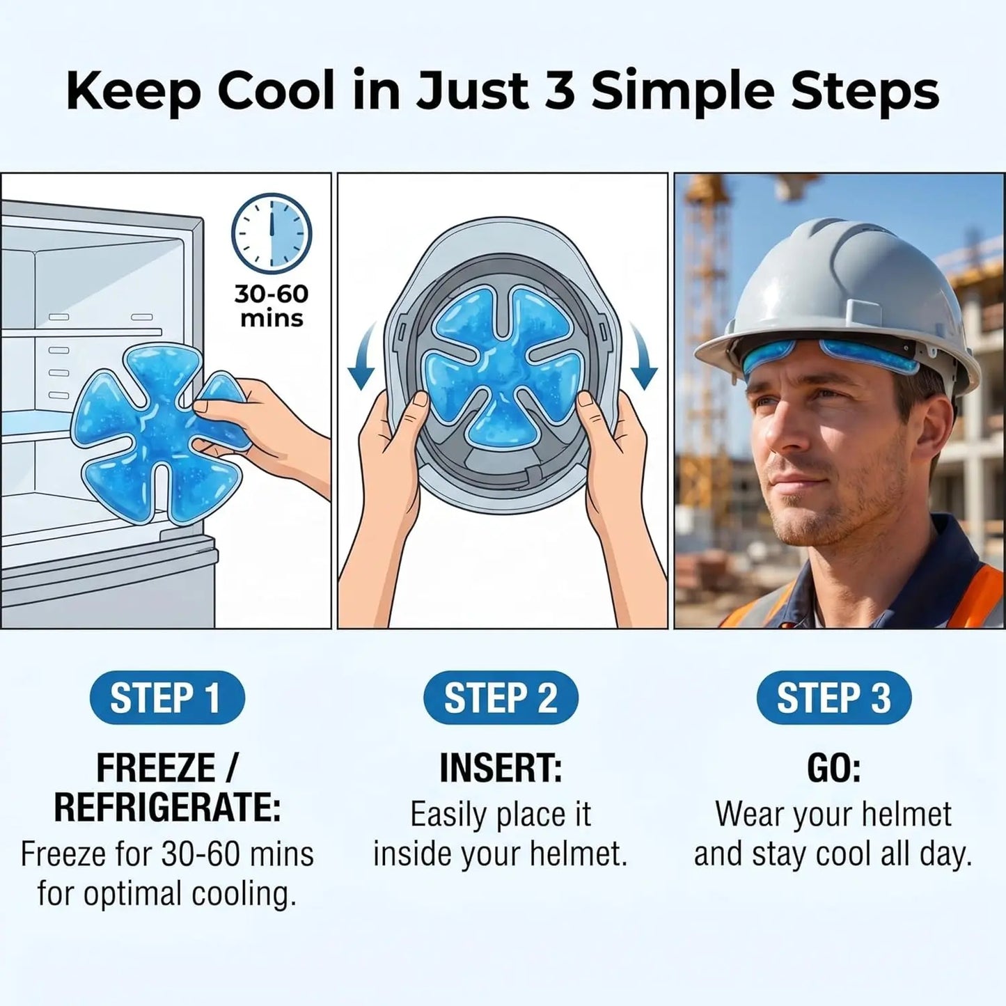 ❄️Reusable Cooling Gel Ice Packs❄️Cold Therapy Inserts For Hard Hats & Sun Hats