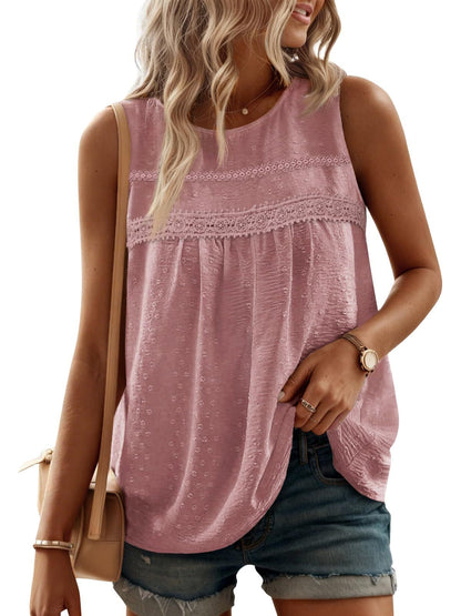 Tank Top for Women Loose Fit Sleeveless Crew Neck Camisole Tops Casual Swiss Dots Summer Cami Shirts Blouse